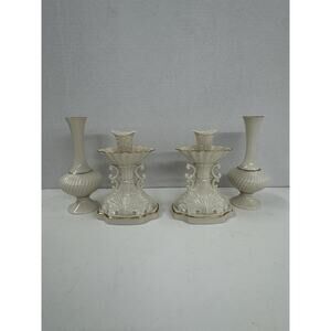 Vintage Lenox Porcelain Aquarius Candlestick Holders and Vases Set of 4 24k Gold
